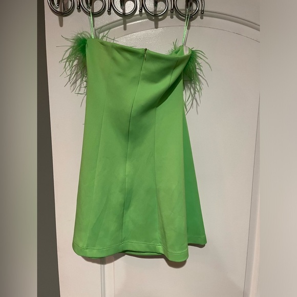 New! Miscreants Cupid Strapless Green Mini Dress with Feathers and Gloves 💚 sz 8 - Picture 5 of 11